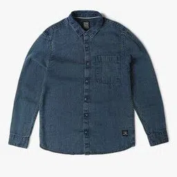 Boys Slim Fit Denim Shirt with Patch Pocket-image-29