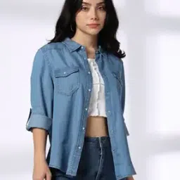 Women Relaxed Fit Shirt with Flap Pockets-image-29