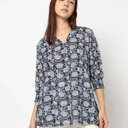 Women Floral Print Smocking A-Line Kurti-image-33
