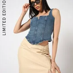 gap Women Sleeveless Square-Neck Corset Denim Top-picture-44