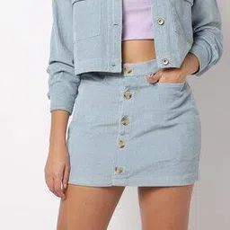 fyre rose Women Corduroy Button-Down Mini A-Line Skirt-picture-46