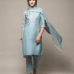 biba Women Embroidered Straight Kurta with Pants & Dupatta-picture-40