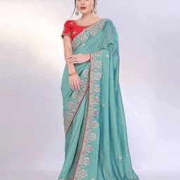 peachmode Floral Embroidery & Sequins Saree-picture-27