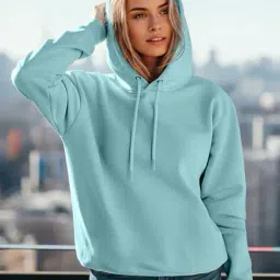 bewakoof Women Cyan Oversized Hoodies image 1
