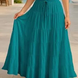 moomaya Women Tiered Skirt with Drawstring waist-picture-43