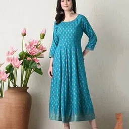acai Women Block Print No Darts Anarkali Kurta-picture-11