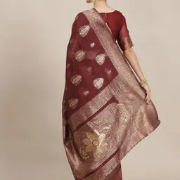 Saree mall Maroon & Gold-Toned Ethnic Motifs Zari Banarasi Sarees image 2