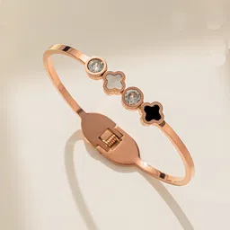 Designs & You Rose Gold-Plated Stone-Studded Stainless Steel Bangle-Style Bracelet image 2