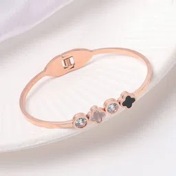 Designs & You Rose Gold-Plated Stone-Studded Stainless Steel Bangle-Style Bracelet image 3