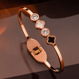 Designs & You Rose Gold-Plated Stone-Studded Stainless Steel Bangle-Style Bracelet image 5
