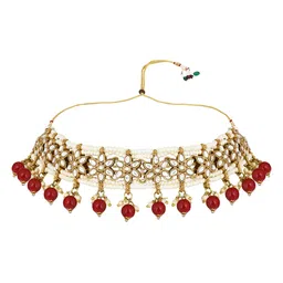 I Jewels Gold-Plated Stones Studded & Beads Beaded Necklace With Earrings & Maang Tika image 3