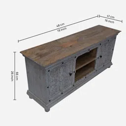 myoon Vintage Royal Solid Wood Hand Carved TV Console in Grey Colour image 2
