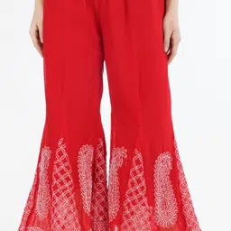 vahson Women Flared Red Georgette Trousers-picture-12