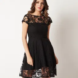 miss chase Women Skater Black Above Knee/Mid Thigh Length Dress image 1