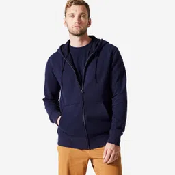 domyos Men's Fleece Zip-Up Fitness Hoodie - Blue/Black-picture-17