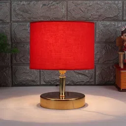 Devansh Metal table lamp with Red cotton Shade by New Era image 1