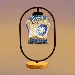 new era Multicolour Glass Table Lamp With Wood Base image 3