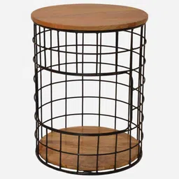 myoon Iron Cage Barrel Metal Side Table in Brown Finish image 4