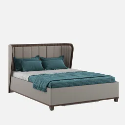 spacewood Adore Leatherette Upholstered Headboard King Size Bed With Hydraulic Storage In Sahara Beige & Dark Brown Eucalyptus Finish image 3