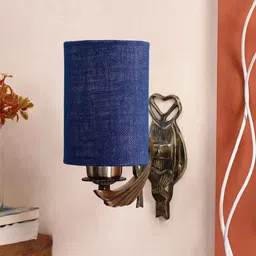 new era Antique Gold Wall Lamp with Jute Blue Shade image 2