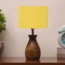 new era Yellow Cotton Table Lamp With Wood Base image 2
