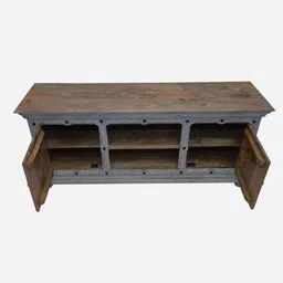 myoon Vintage Royal Solid Wood Hand Carved TV Console in Grey Colour image 5