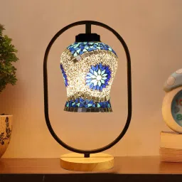 new era Multicolour Glass Table Lamp With Wood Base image 1