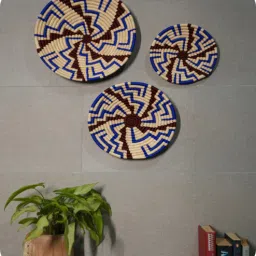 swadeh Set Of 3 Blue Sabai Grass Echo Drift Wall Plate-picture-15