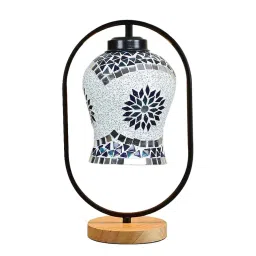 new era Multicolour Glass Table Lamp With Wood Base image 5