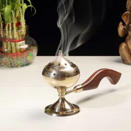 amaya decors Brass Lobaan with Wooden Handle image 1