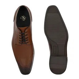 House of Pataudi Men Solid Genuine Leather Lace-Up Round Toe Formal Derbys image 3