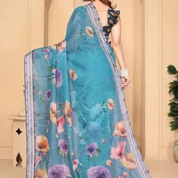 MORDEN MUSE Printed Cotton Linen Saree With Blouse Piece image 4