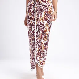 fusion by glitchez Women Ethnic Printed Shell Detailed Midi Wrap Skirt image 2