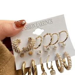 PolluxCraft Set of 9 Gold-Plated Pearls Beaded Contemporary Korean Studs image 5