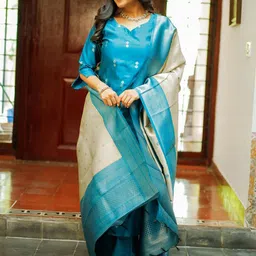 LIVIX Women Ethnic Motifs Regular Chanderi Cotton Kurta with Salwar & With Dupatta-image-42