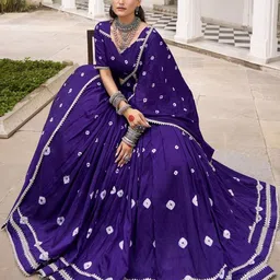 LOOKNBOOK ART Women Purple Printed Cotton Lehenga & Blouse With Lace Detailing Dupatta image 5
