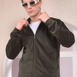 Crimsoune Club Men Textured Mock Neck long Sleeves Front-Open Sweatshirt image 3