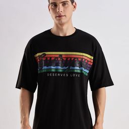 Mast & Harbour Men Typography Printed Round Neck Pure Cotton Oversized T-shirt-picture-8