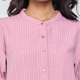 Annabelle by Pantaloons Striped Mandarin Collar Puff Sleeve Cotton Top image 2