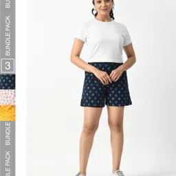 BAESD Women Pack of 3 Printed Pure Cotton High-Rise Shorts-picture-34