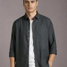 Louis Philippe Sport Slim Fit Textured Spread Collar Pure Cotton Shirt-image-94