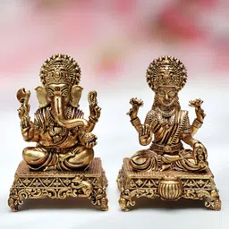 Devsabha Gold-Toned Brass Ganesh Laxmi Idol Showpiece-image-77