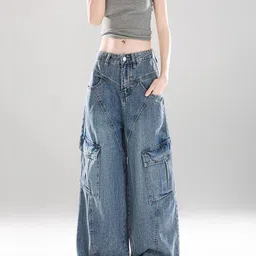 StyleCast x Revolte Women Wide Leg Mid-Rise Light Fade Jeans image 2