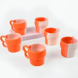 Storepedia Orange & White Handcrafted Printed Ceramic Matte Cups Set of Cups and Mugs-picture-14