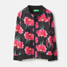 United Colors of Benetton Girls Floral Printed Band Collar Lightweight Bomber Jacket-picture-19