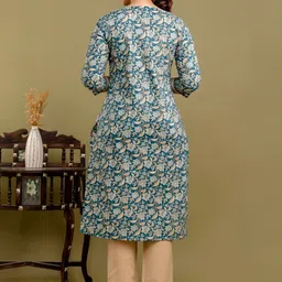 NAVYAAZRI Floral Printed Mirror Work Pure Cotton Straight Kurta With Trousers image 2