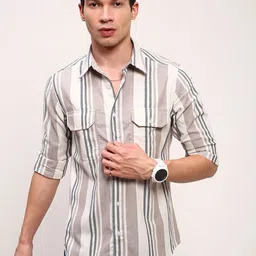 SHOWOFF Men Comfort Slim Fit Opaque Striped Casual Shirt-picture-27