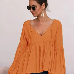StyleCast Orange Puff Sleeve Peplum Top-picture-40