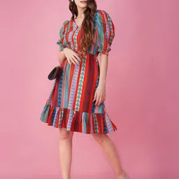 BohoGirl Printed Puff Sleeve Fit & Flare Dress-picture-41