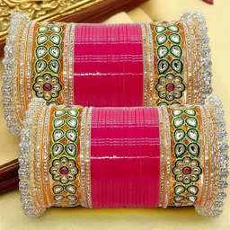 BeautyTrends Set Of 60 Gold-Plated Kundan & Stones Studded Bangles-picture-32